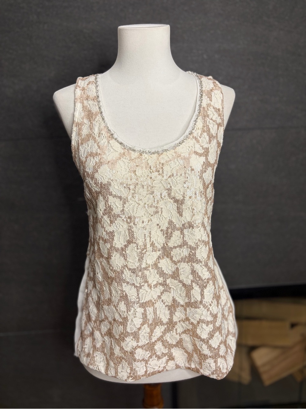Anthropologie Meadow Rue Glimmerlace Sequin Pleated Contrast Tank Top Size XS